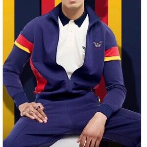 AGTAWH Men's Flower Peace Neoprene Track Jacket, Blue, L